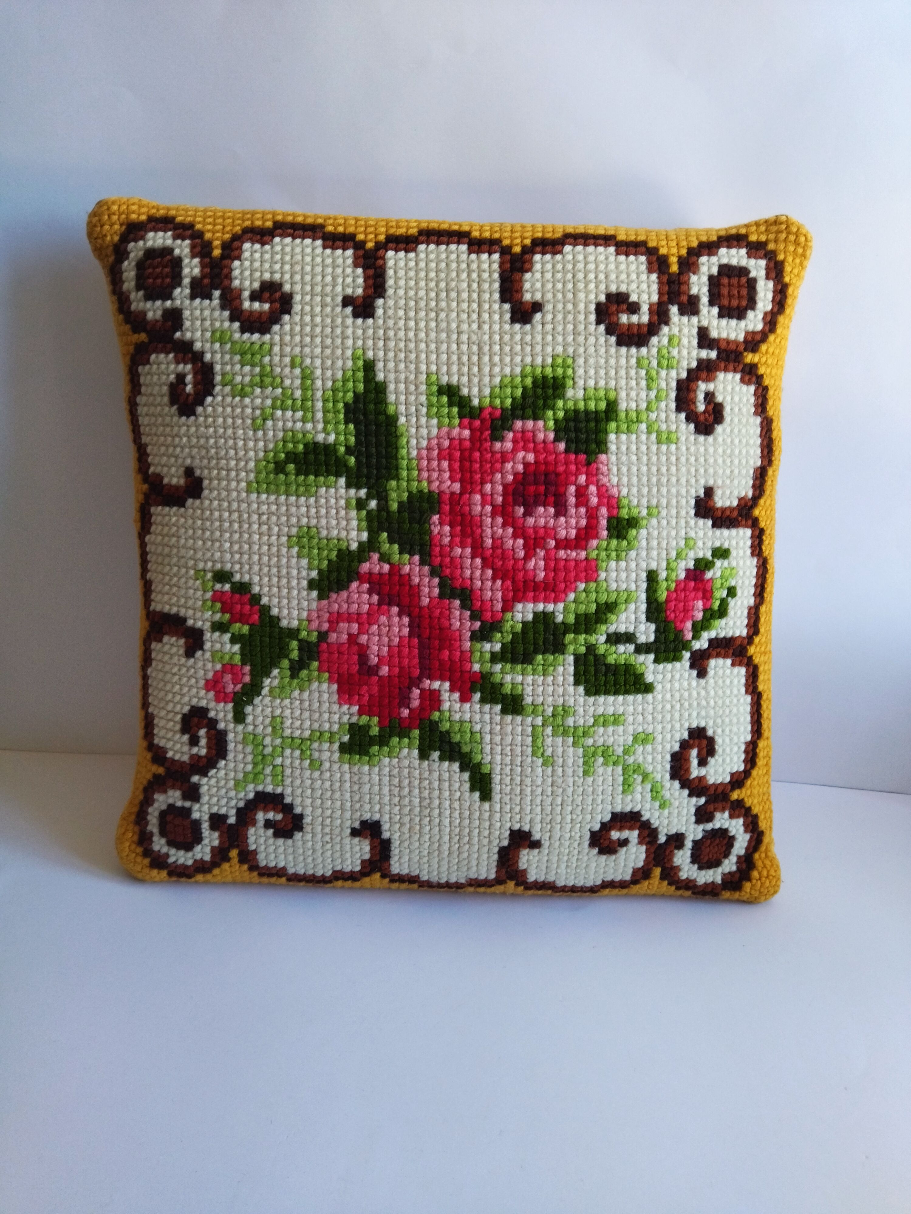 Kit Coussin Point De Croix 45x45 Cm – Tissu Coton, Motif Fleurs Et Chat, Fourni Avec Fil, Aiguilles Et Instructions