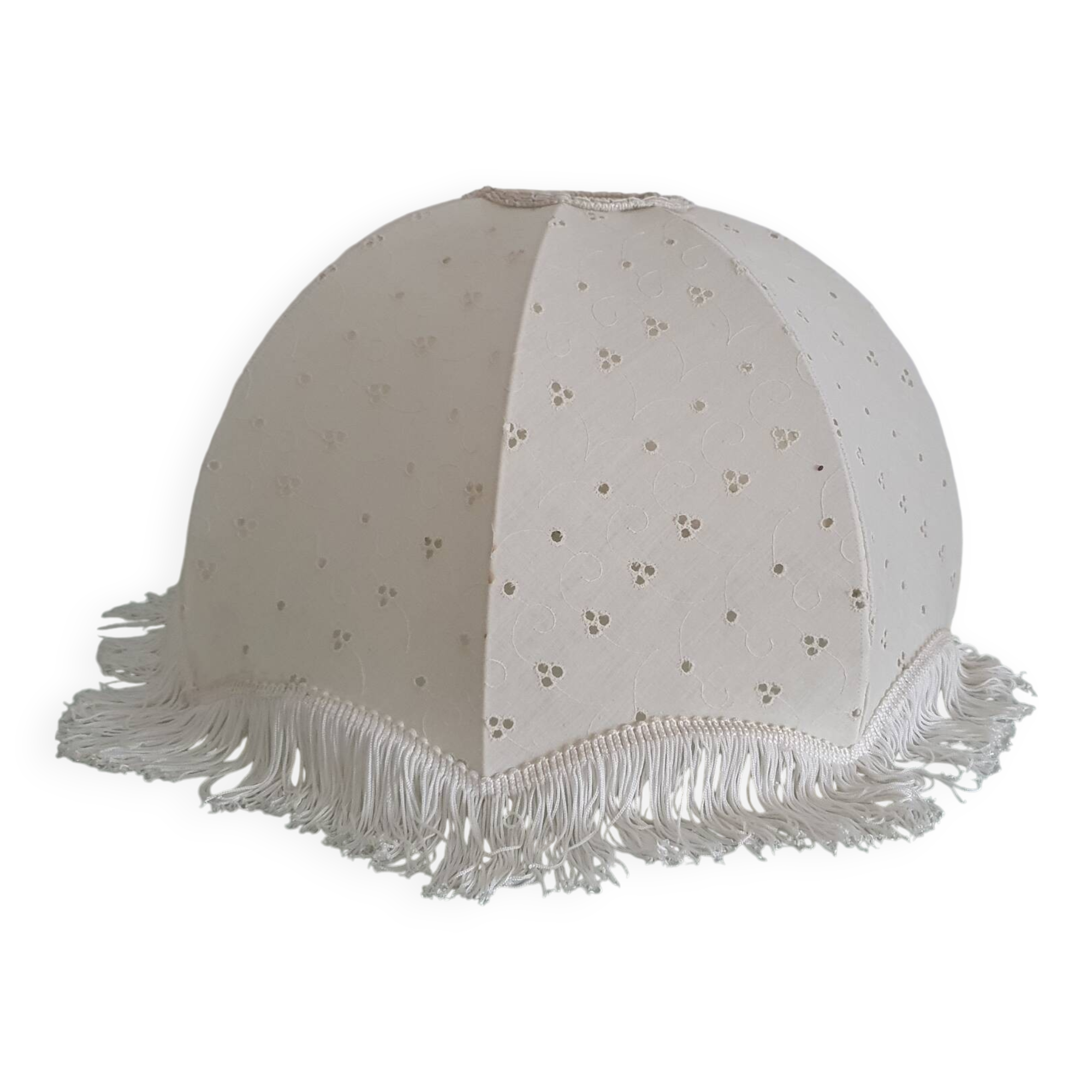 Hanging lampshade in English embroidery