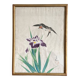 Small Japanese painting bird and iris Okada vintage old watercolor
