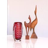 Mid-century modern handmade crystal vase in a bright red colour