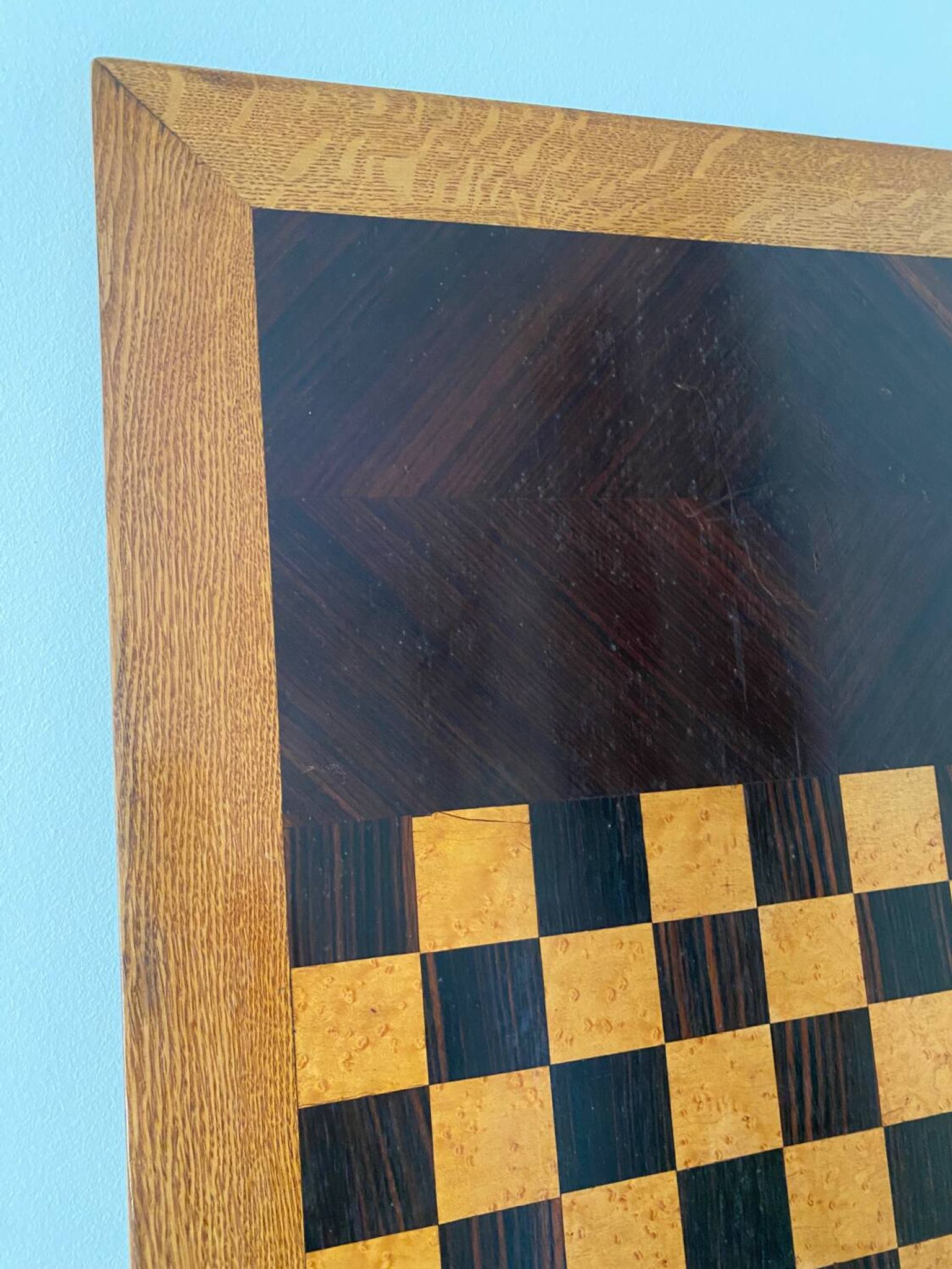 Grand plateau vintage de jeu de dame en bois
