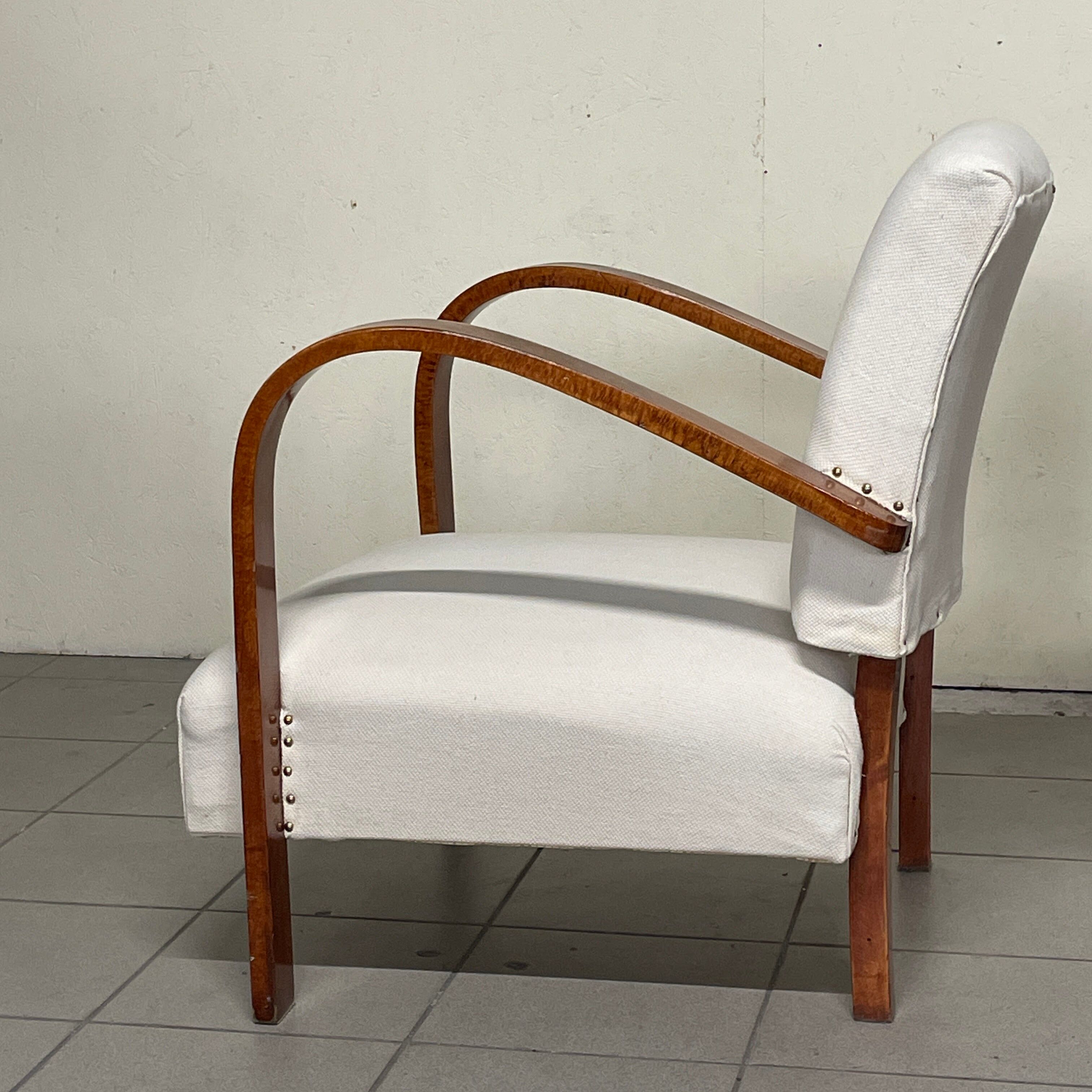 Pair of Art Deco Armchairs in Curved Wood, Italian Manufacture, 1930s - 1940s