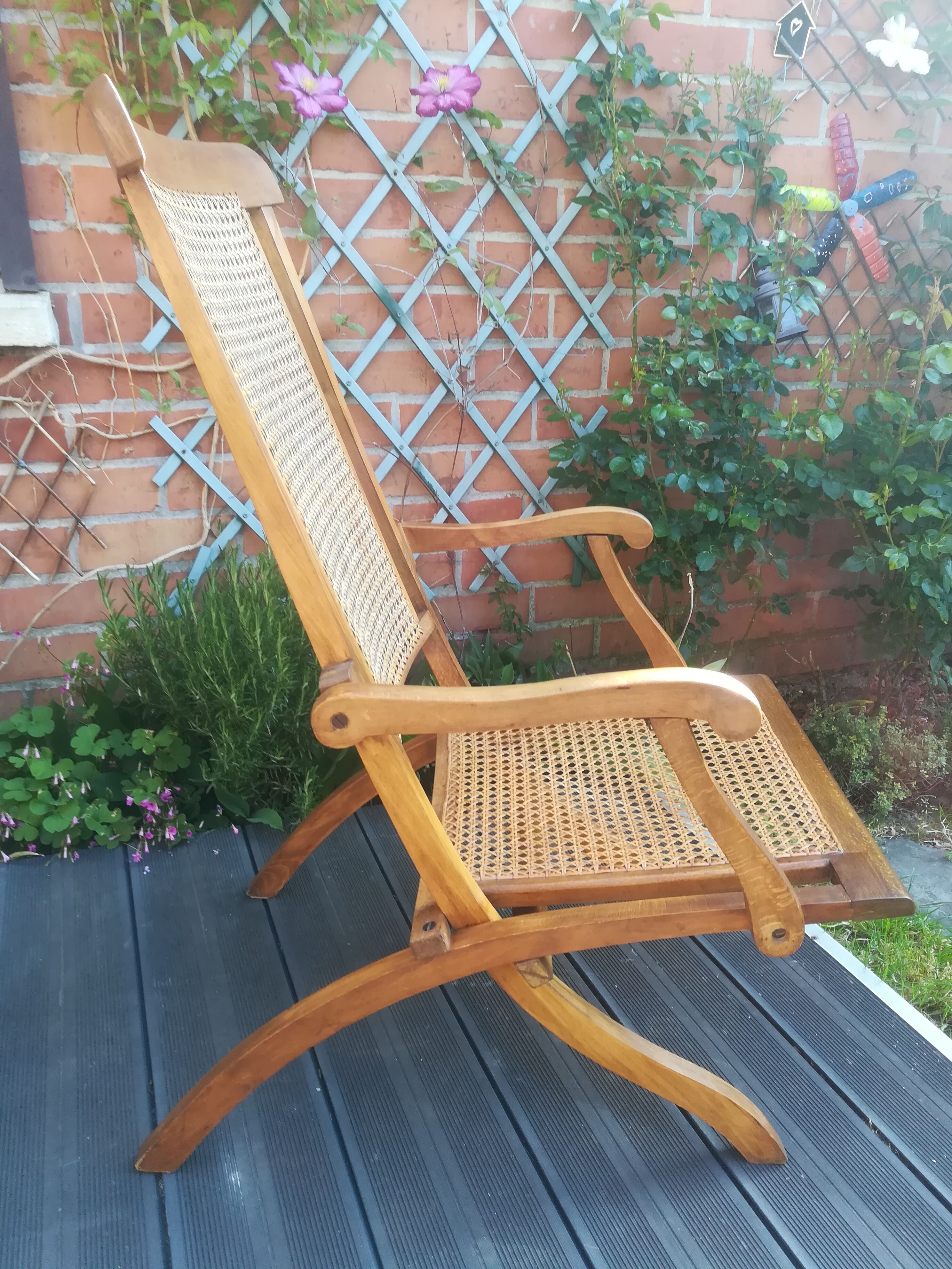 Folding beech cane armchair