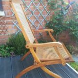 Folding beech cane armchair