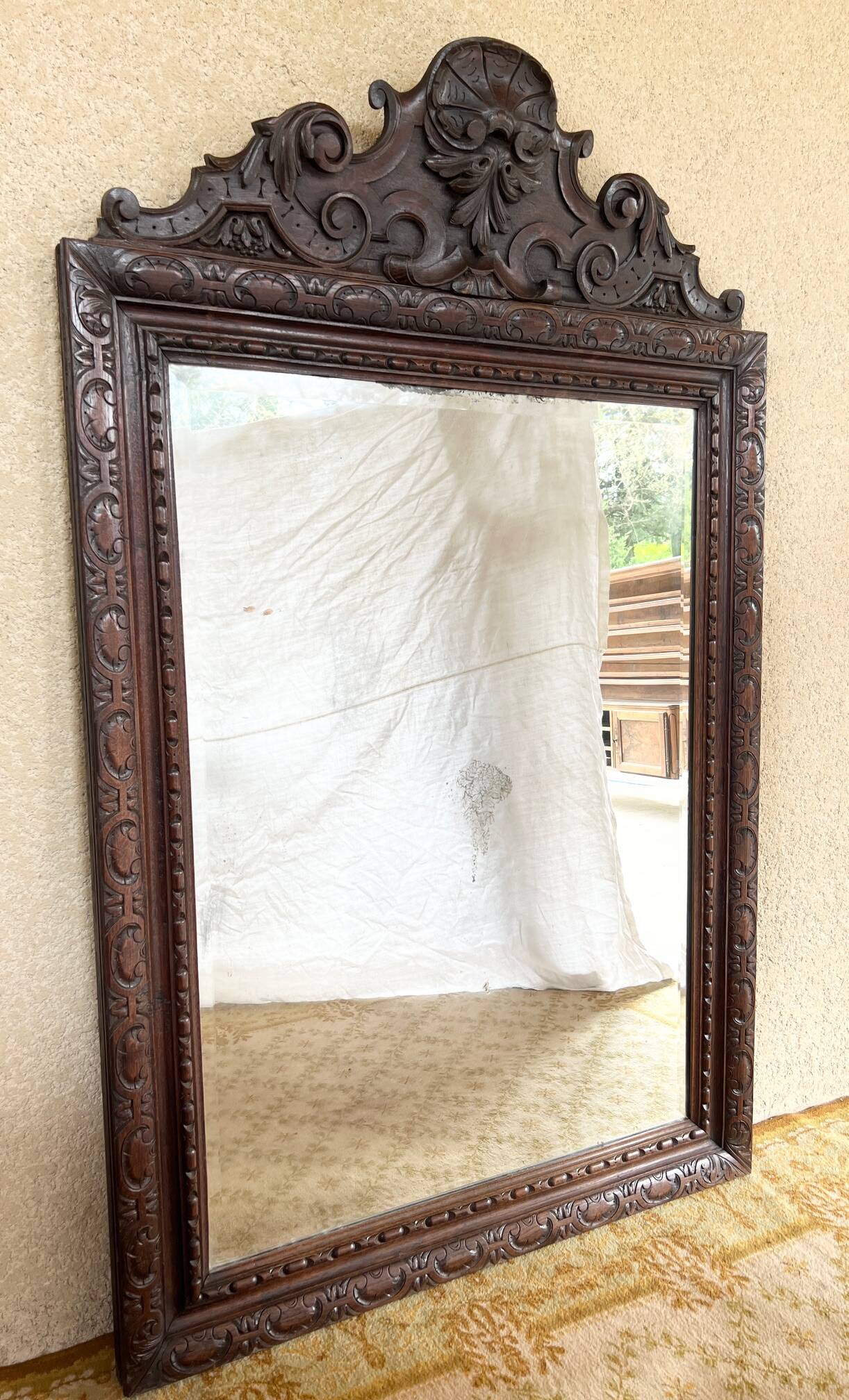 19th century carved solid oak mirror