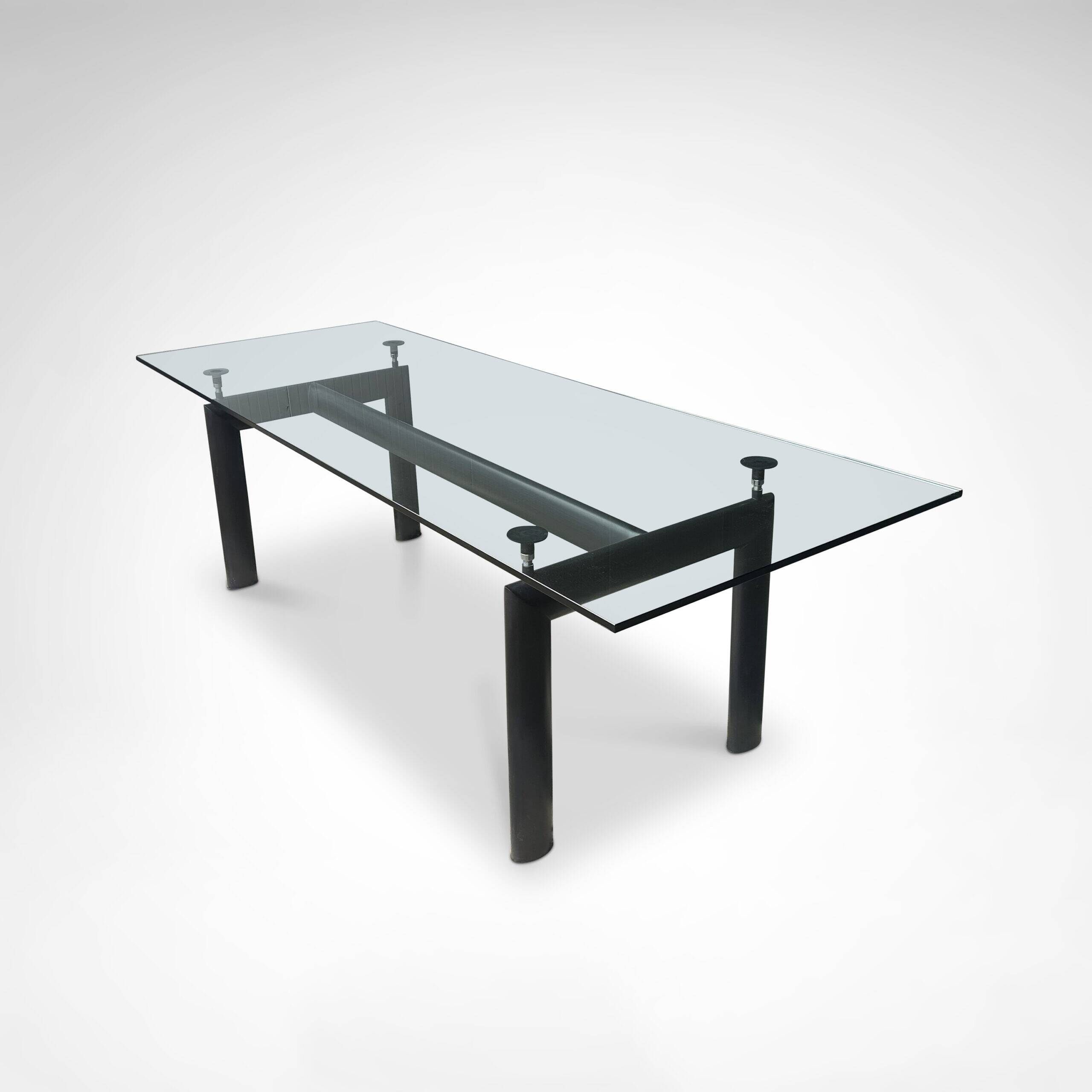 Table à manger en verre et métal LC6 par Le Corbusier et al. pour Cassina années 1990
