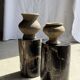 Small black petrified wood side table with beige stripes H28 D18 - 3347