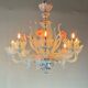Venetian chandelier in blue and pink Murano glass, 8 light arms, circa 19