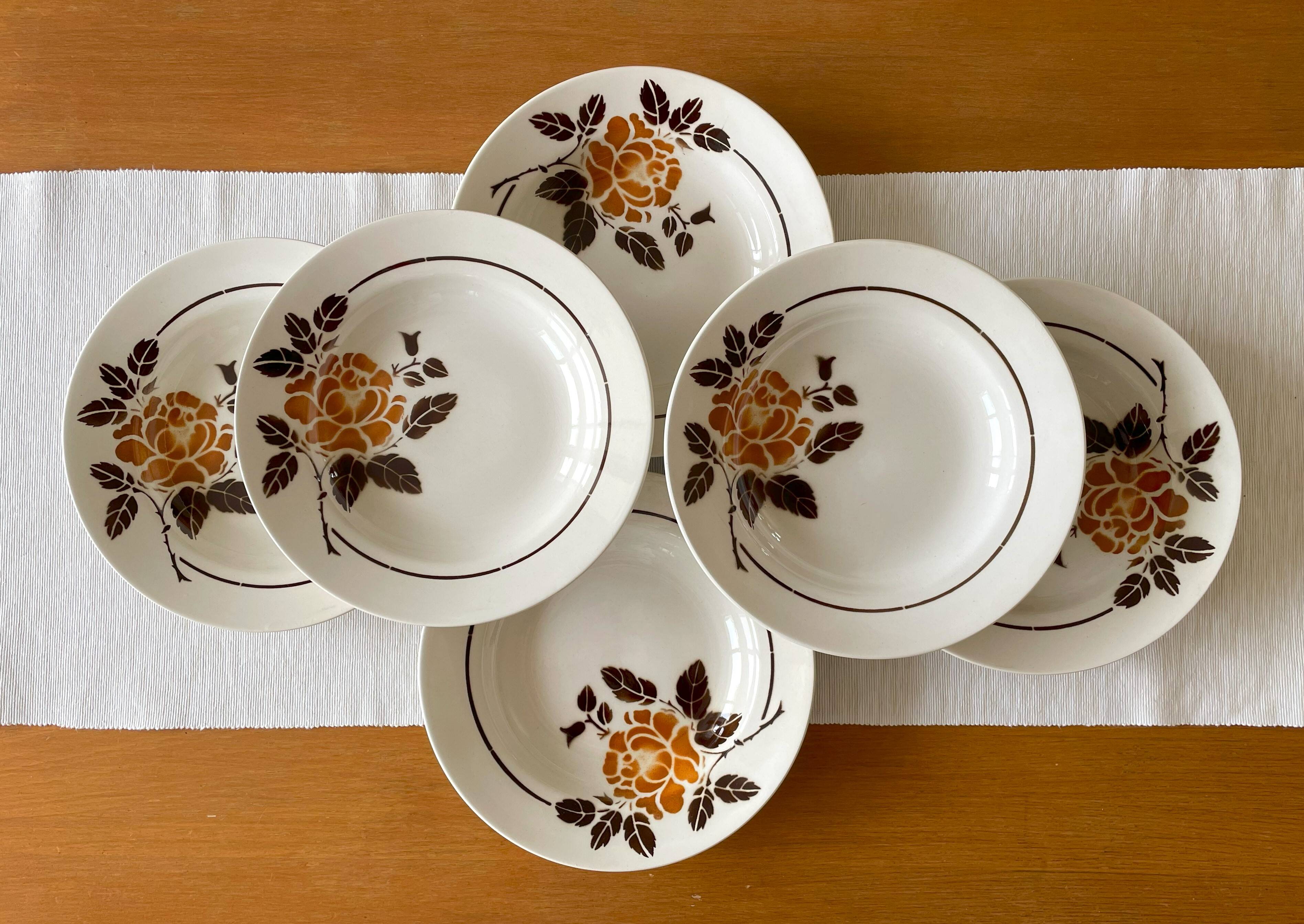 6 old earthenware soup plates from Saint-Amand (North)