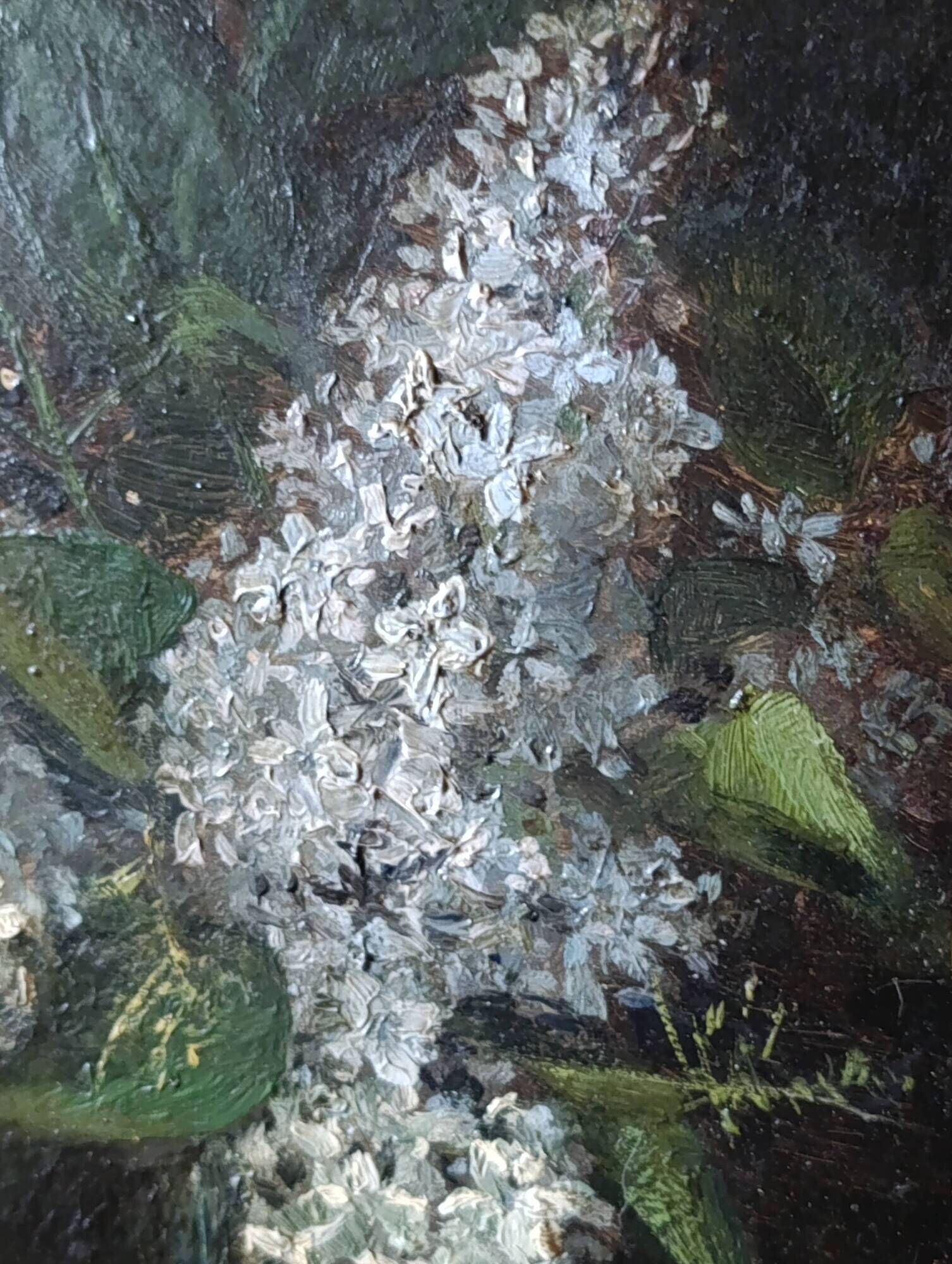 Vintage French oil painting on board, bouquet of lilacs