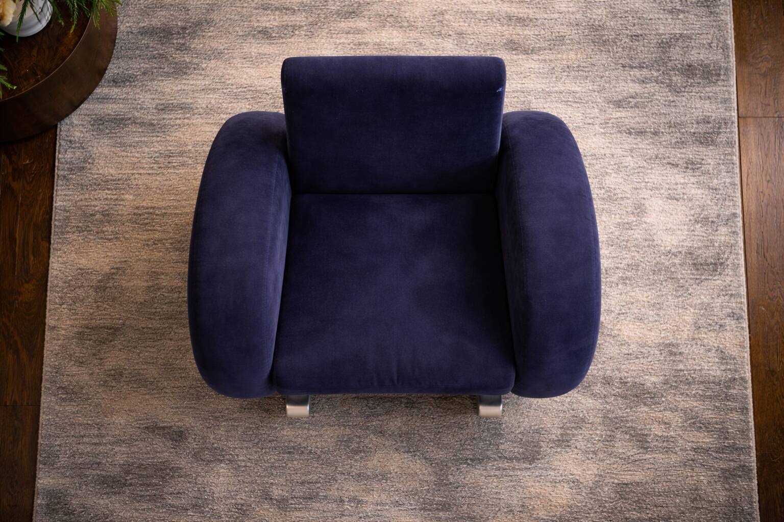 Bretz (Germany) — Rocking Chair / Armchair — Blue Velvet Upholstery — 1980s