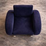Bretz (Germany) — Rocking Chair / Armchair — Blue Velvet Upholstery — 1980s