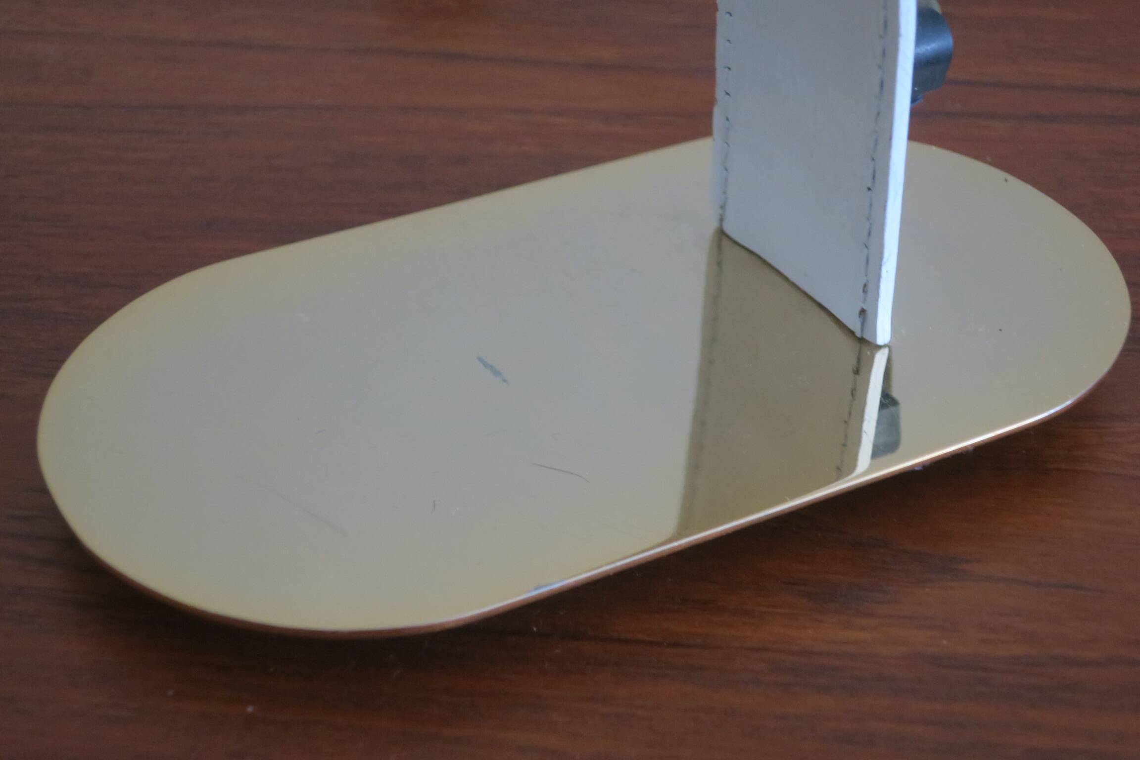 Vintage inscribed leather and gold-plated brass table lamp, Italy 1970s