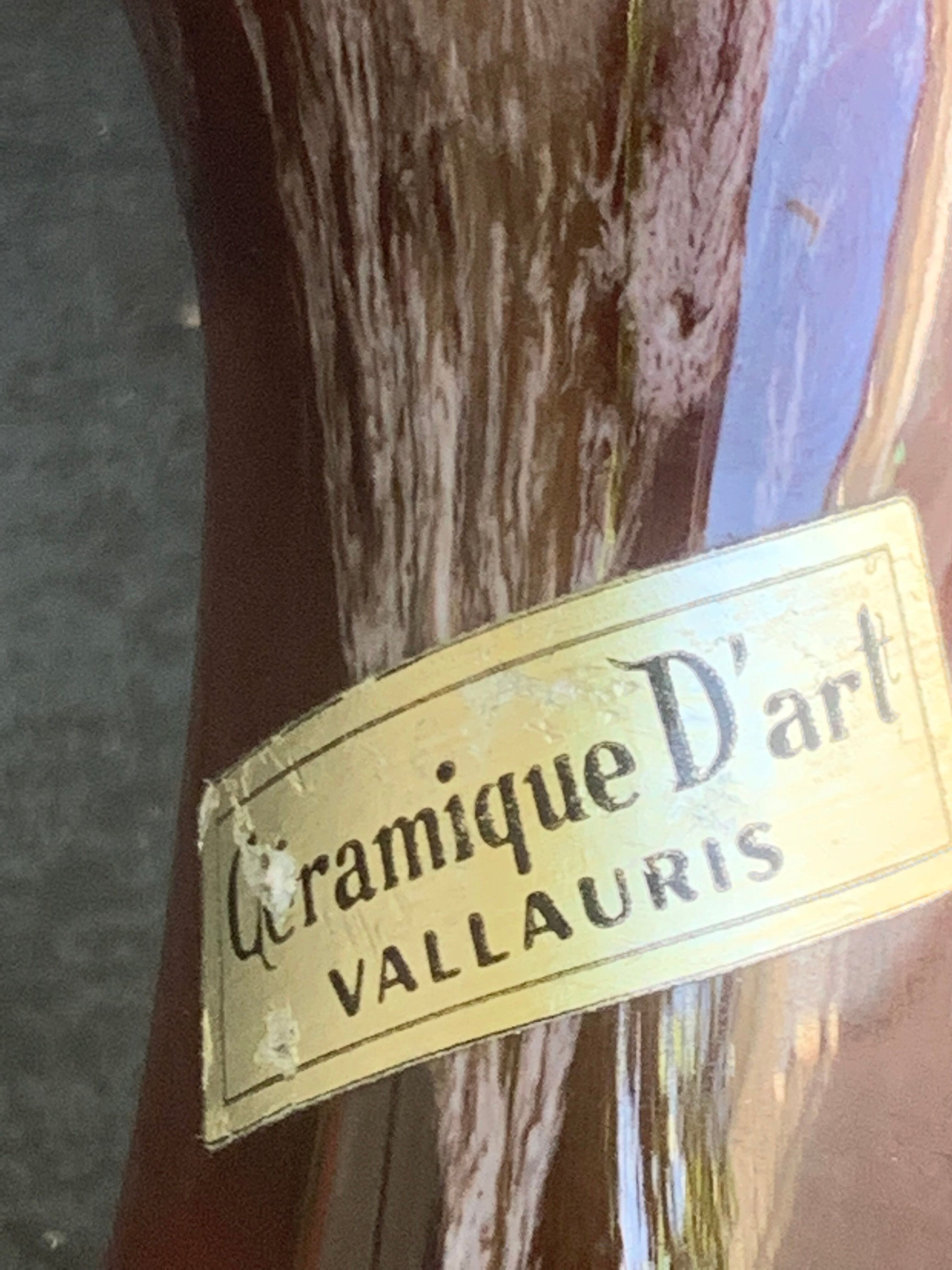 Hand vase in flamed enamelled ceramic stamped vintage vallauris