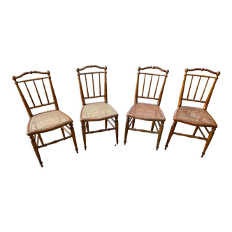 Lot de 4 chaises en bois avec assise cannée