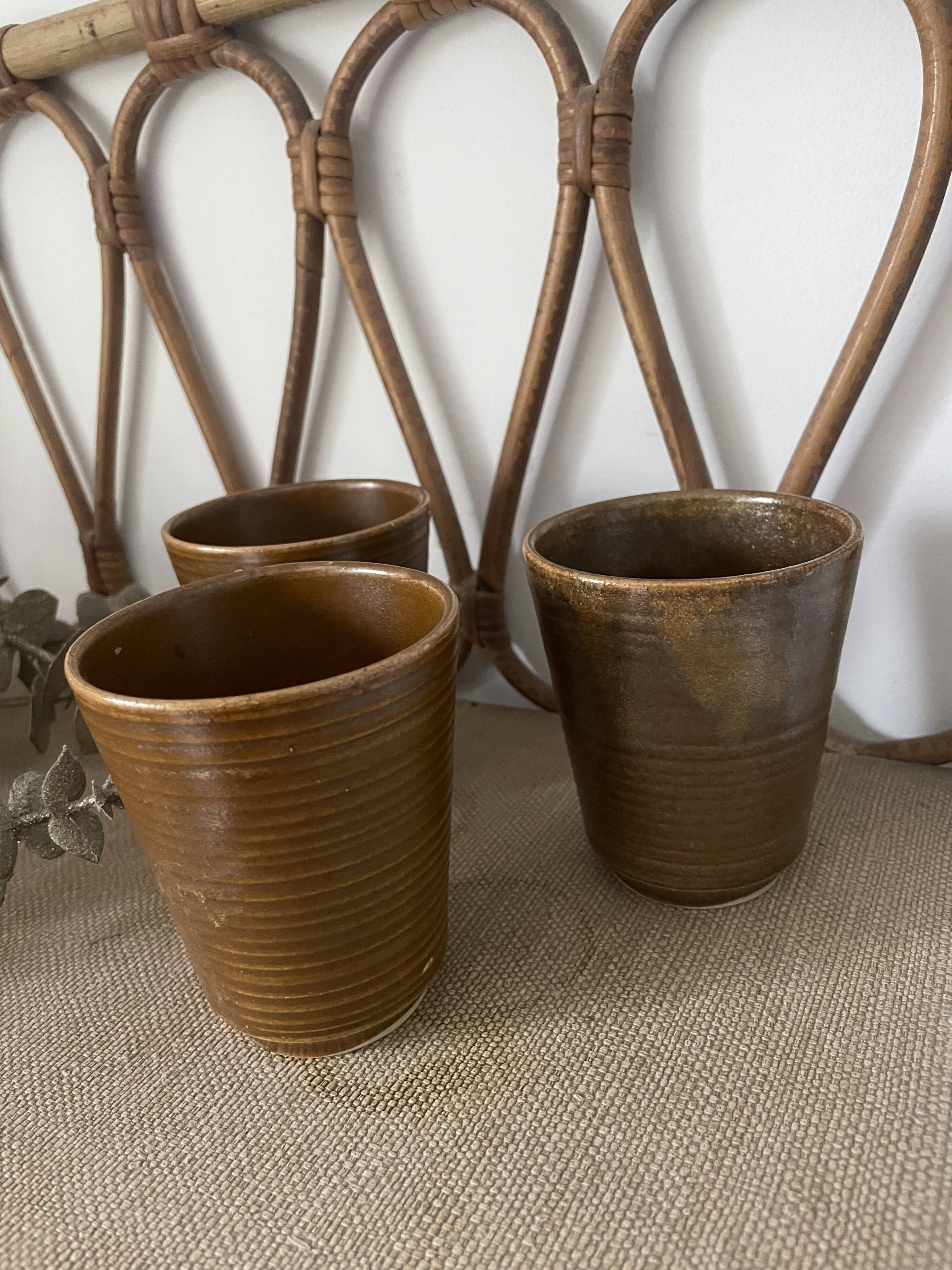 3 Digoin stoneware mugs