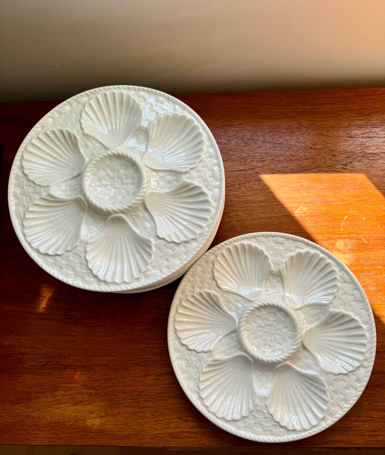 Set of 6 Longchamp France oyster plates – white earthenware