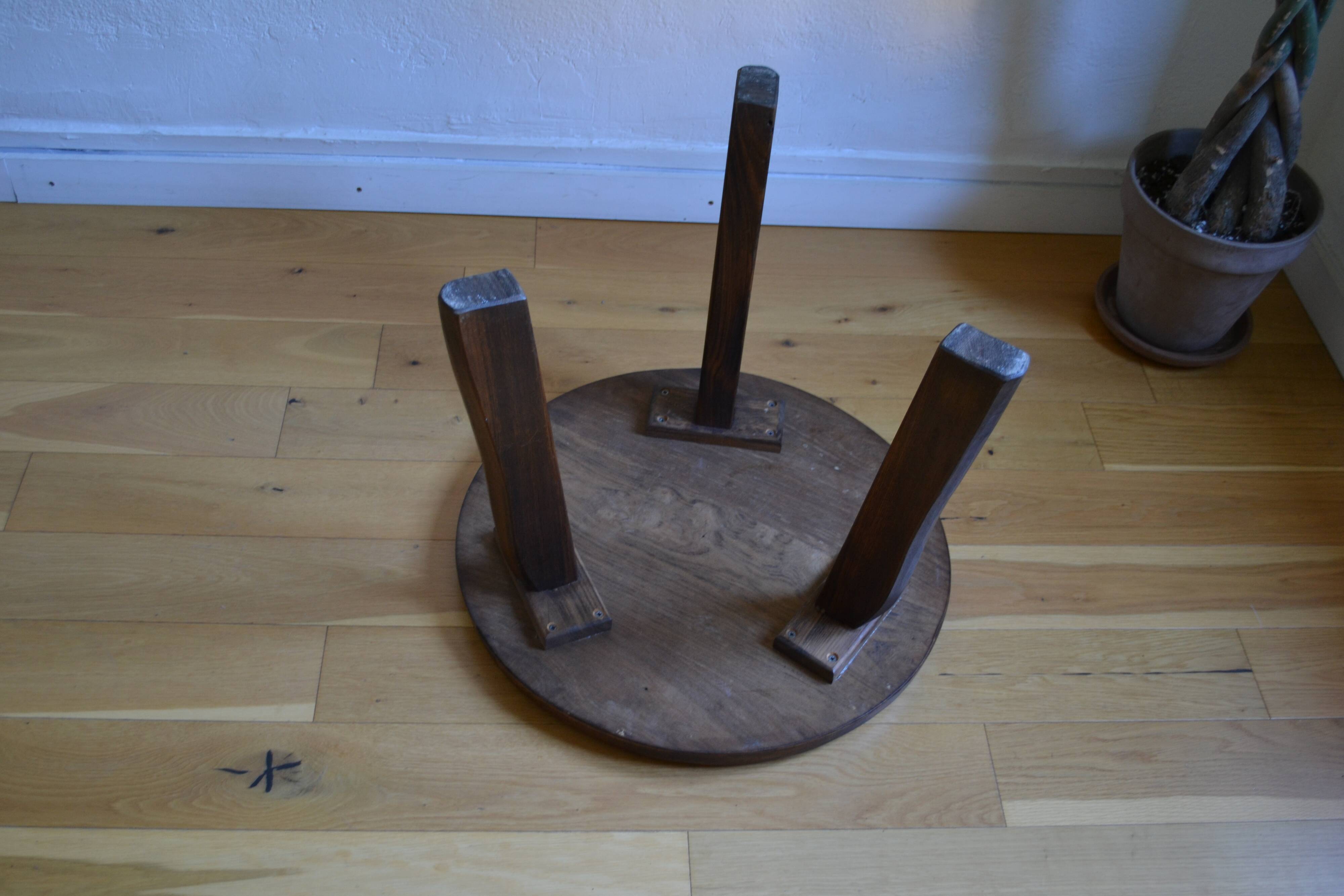 Brutalist tripod coffee table in solid oak, 1960s