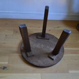 Brutalist tripod coffee table in solid oak, 1960s