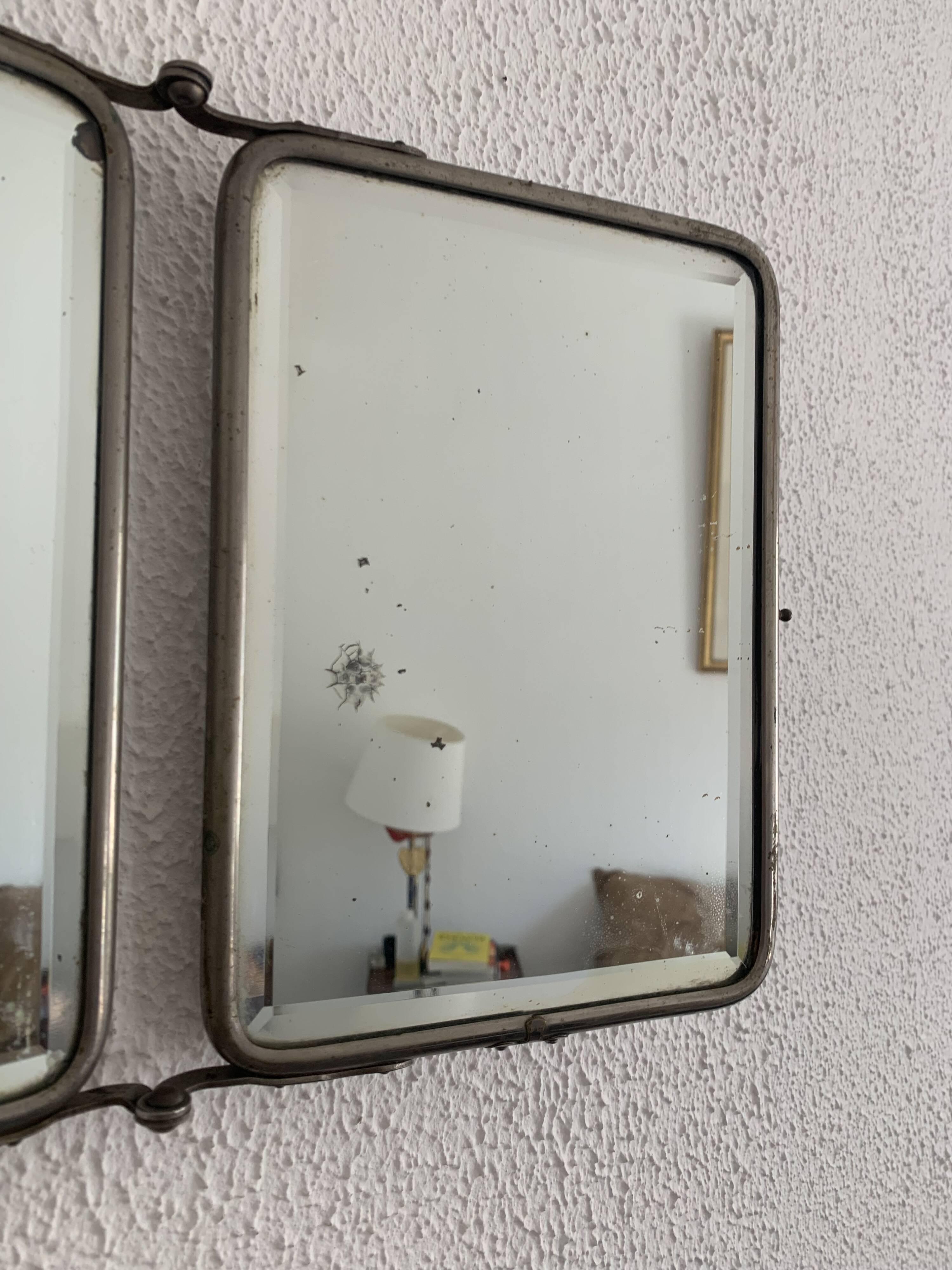 Vintage mirror 1930 crystal barber triptych - 22 x 51 cm