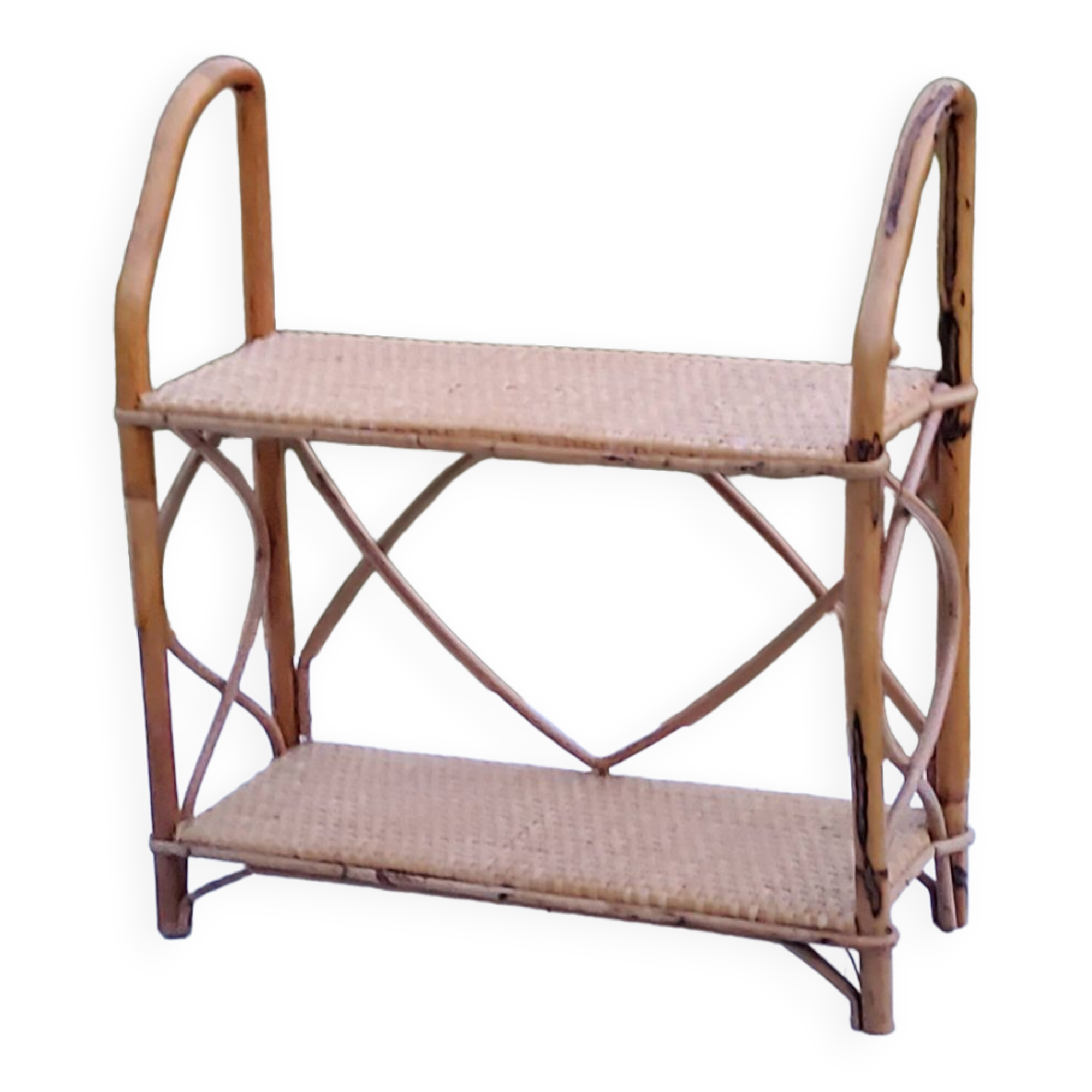 Double wall shelf in bamboo and rattan from the 70s