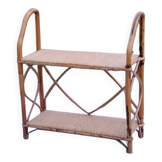 Double wall shelf in bamboo and rattan from the 70s