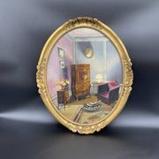 Ancient, Oil painting, interior scene, signed, wood frame, gilded, painting, French painter