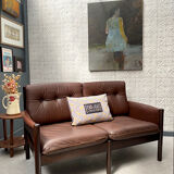 Scandinavian bench in chocolate leather