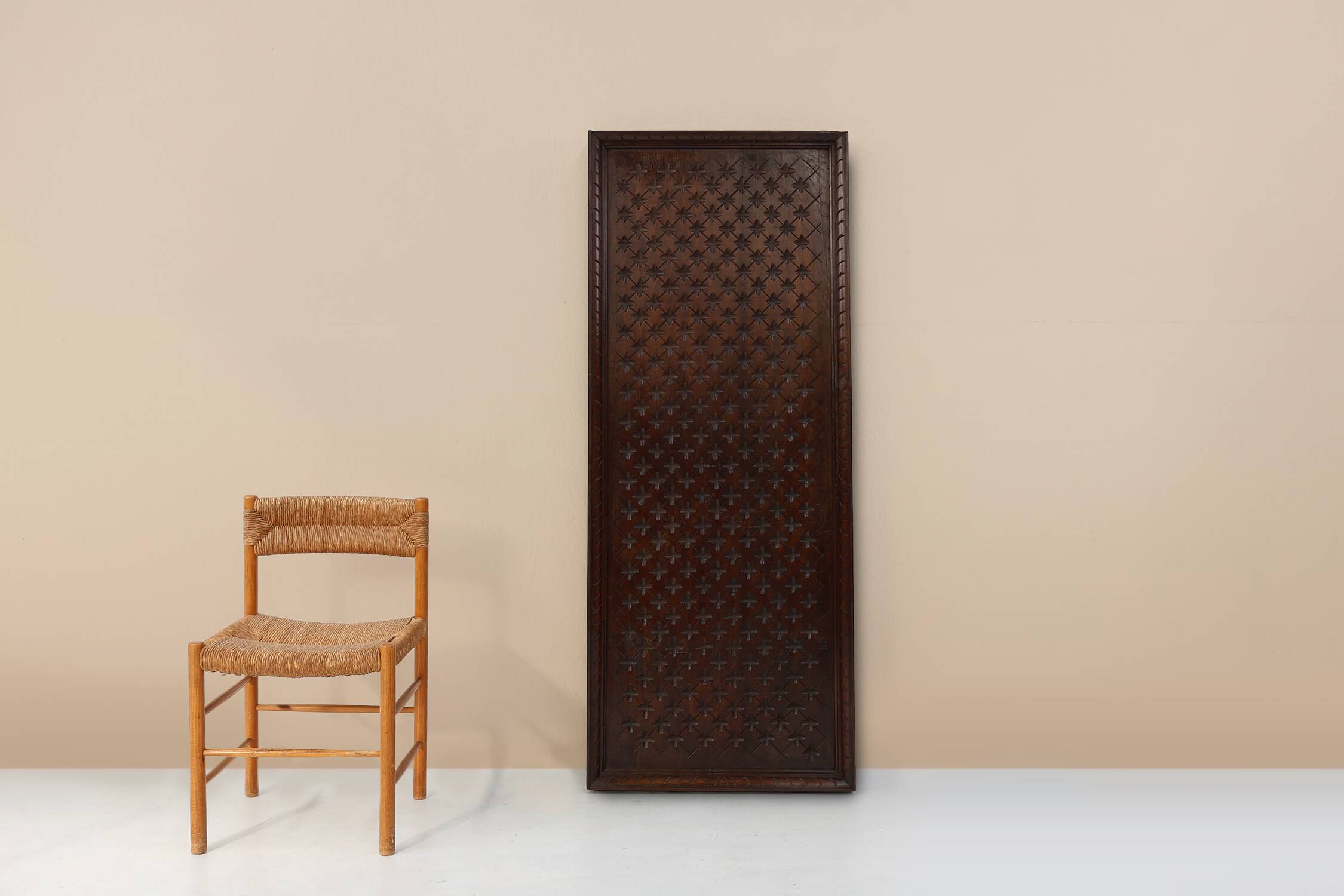 Large carved Portugees Neo-Gothic oak wall panel, 1850s