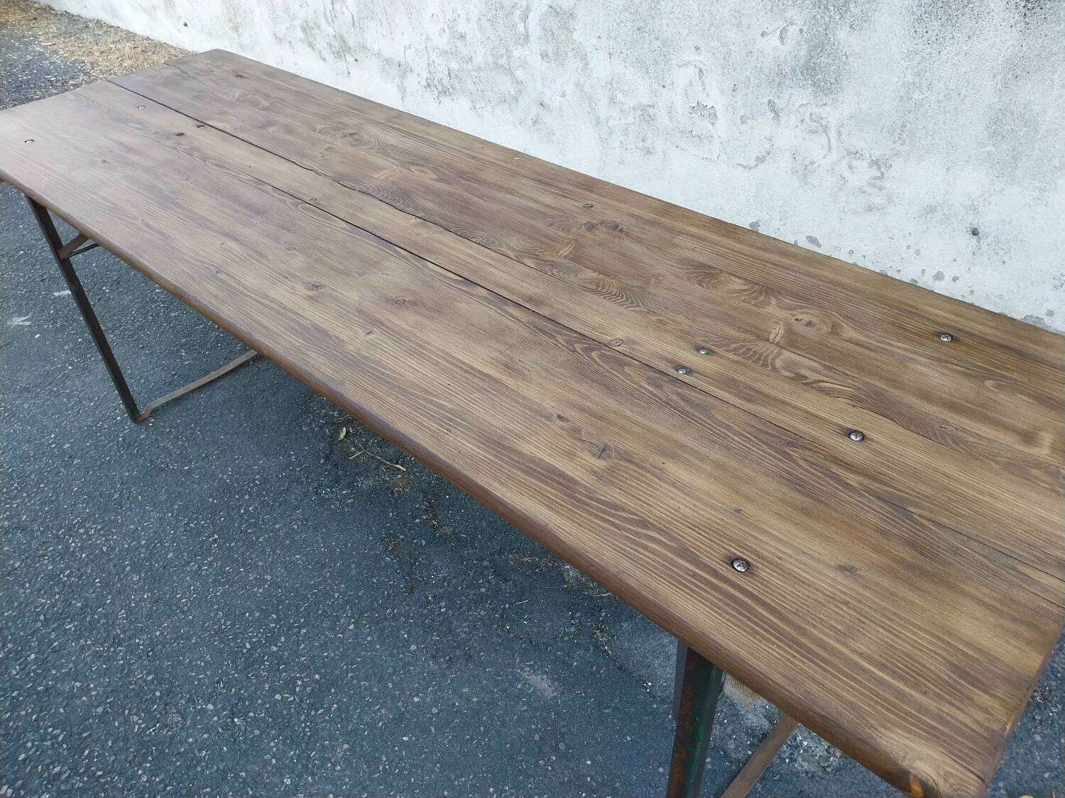 Folding wooden and metal table