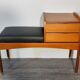 Bench phone 2 drawers in teck and black leather 1970