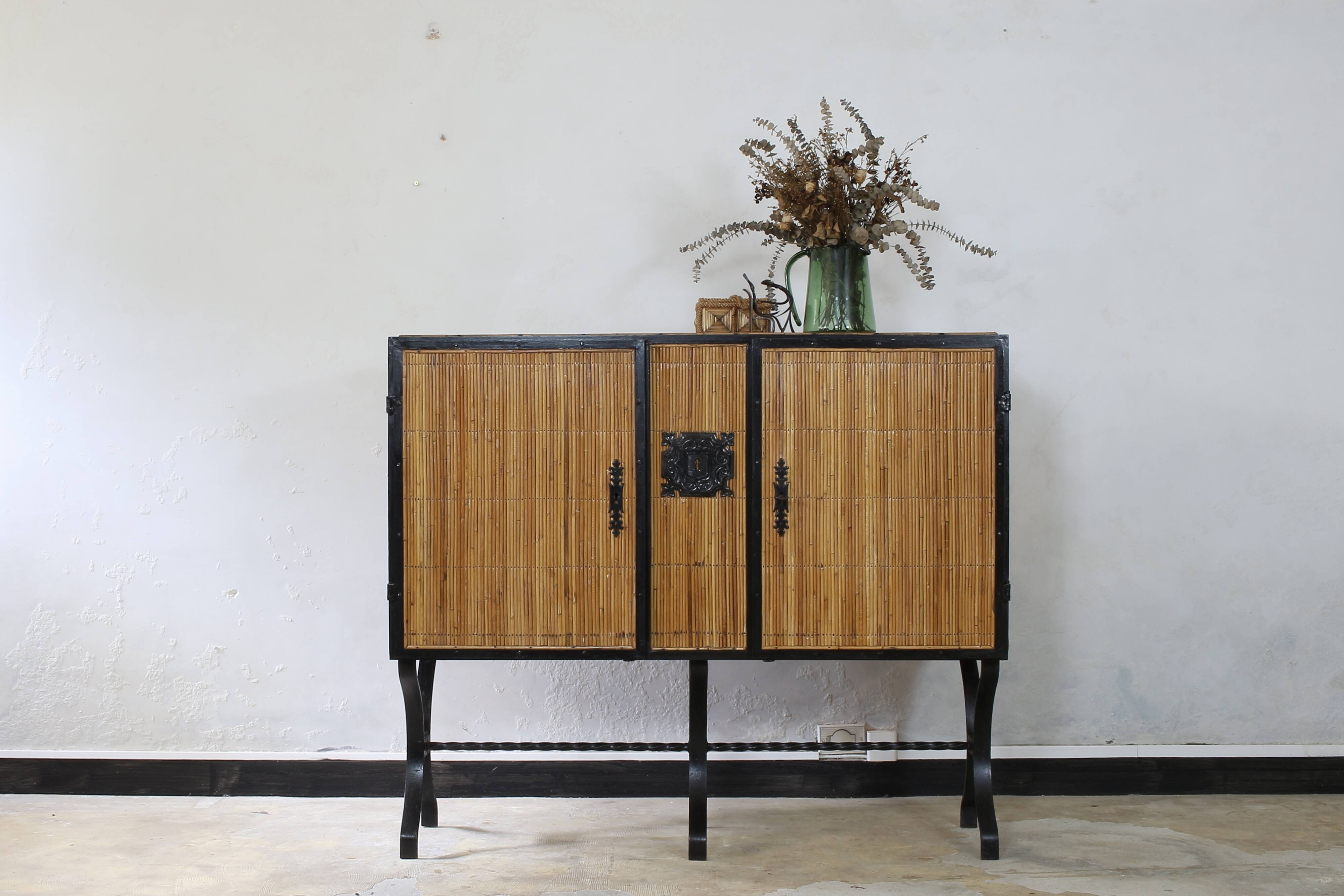 1960s rattan sideboard similar to Audoux & Minnet.