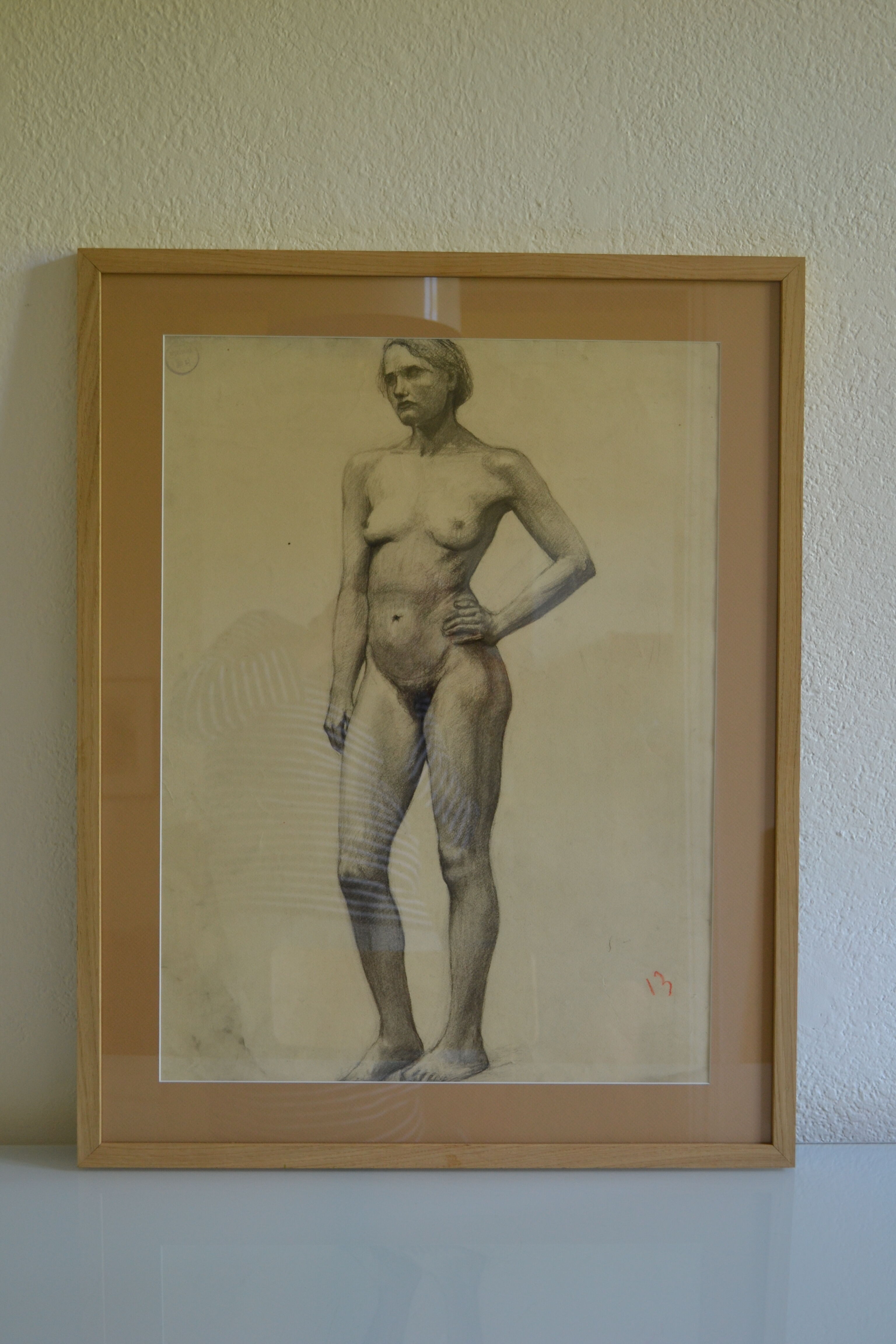 Dessin au fusain femme nu academique circa 1900
