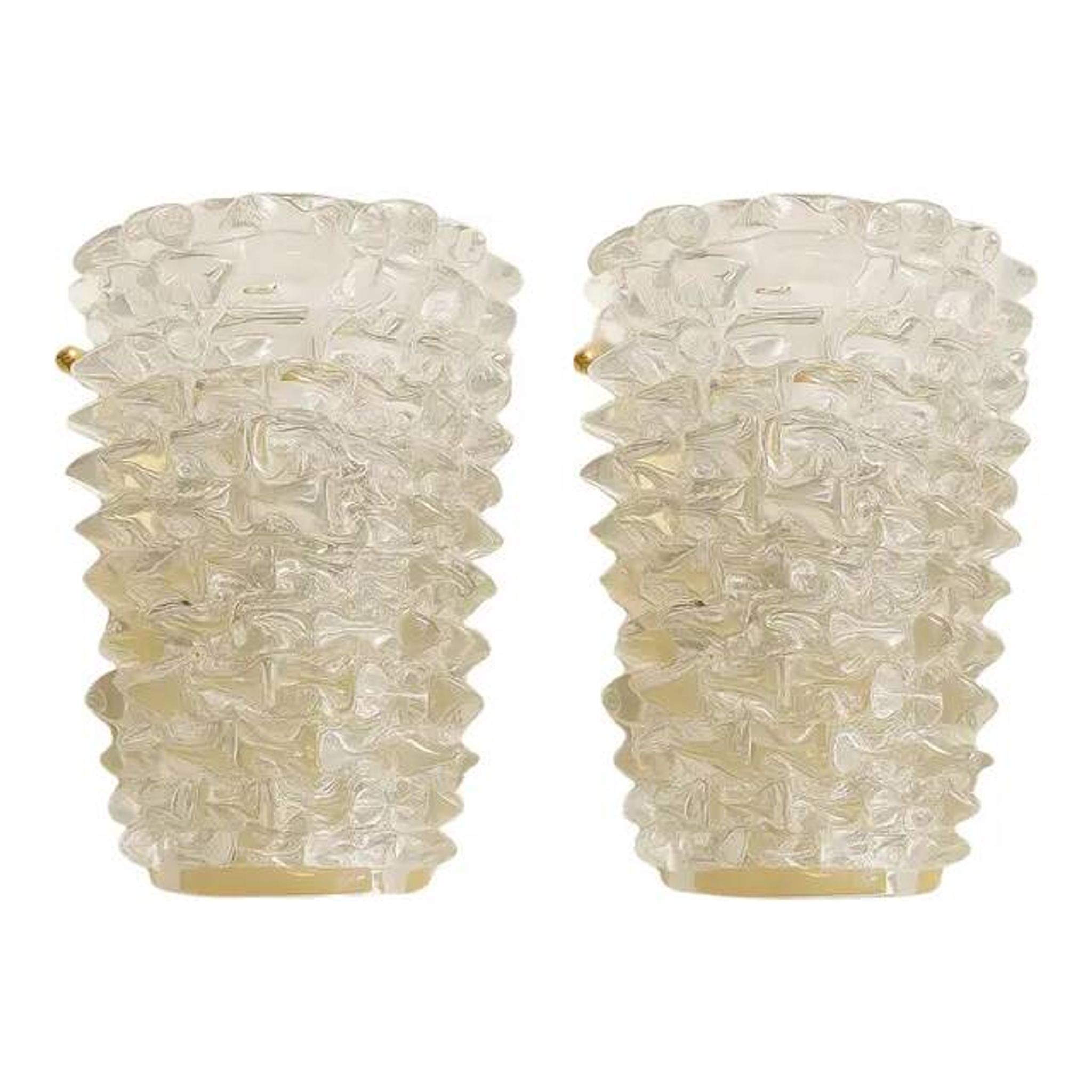 A Pair Barovier Art Deco Rostrato Clear Italian Murano Glass Wall Sconces