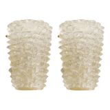 A Pair Barovier Art Deco Rostrato Clear Italian Murano Glass Wall Sconces