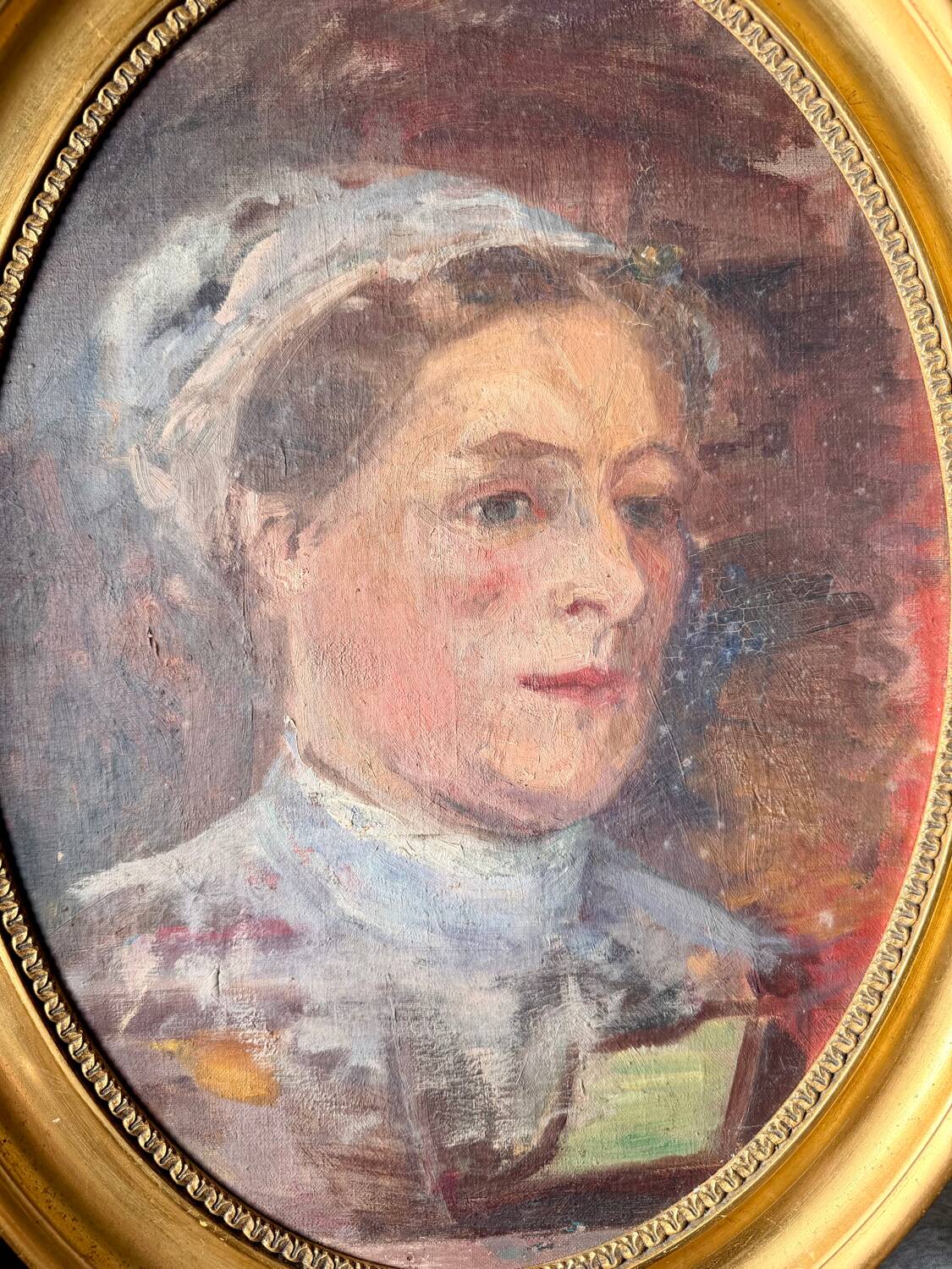 Antique Portrait Oil Painting With Wooden gilded frame 58cm x 45cm