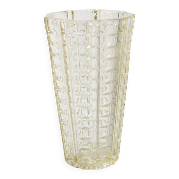 Vase à fleurs en verre jaune doux des années 50 / Fidenza / Italie