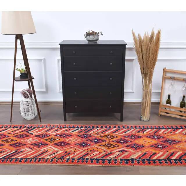 Vintage Turkish Oushak Handmade Wool Cotton Red Runner 91x368