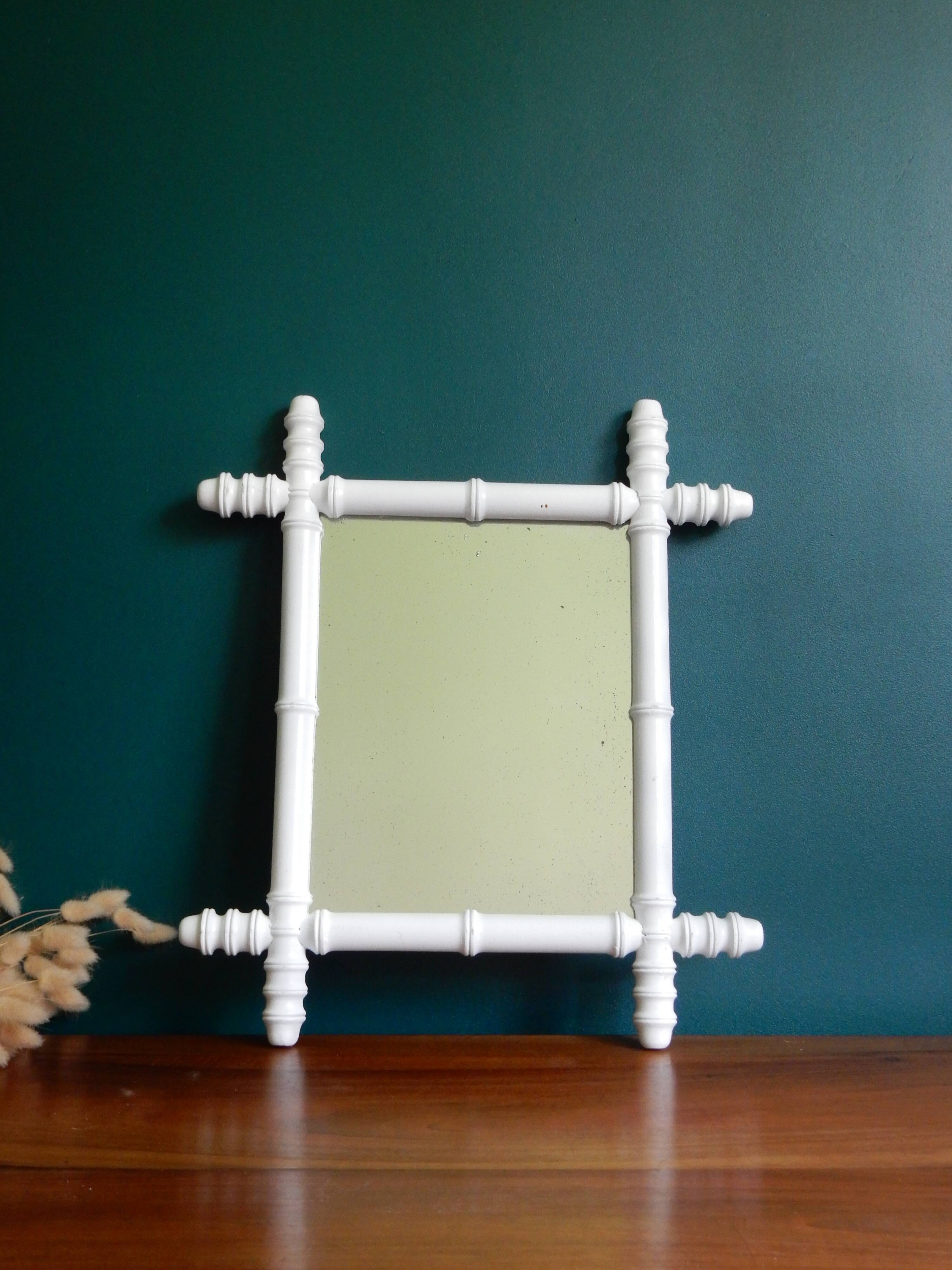 Bamboo mirror in wood turned white  46x40cm