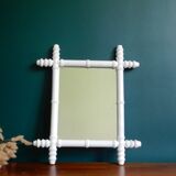 Bamboo mirror in wood turned white  46x40cm