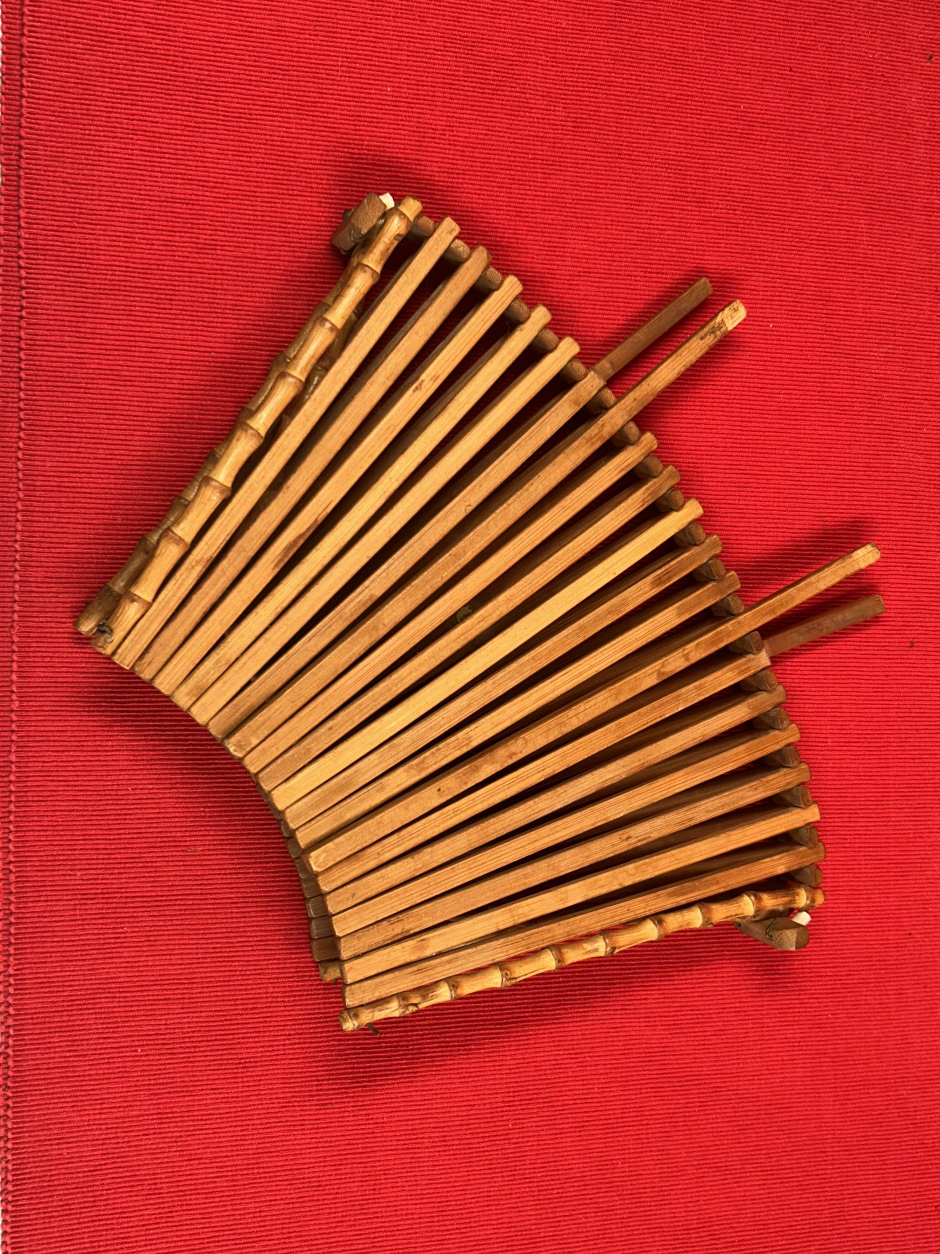 panier en rotin, bambou, corbeille vide poche vintage années 60