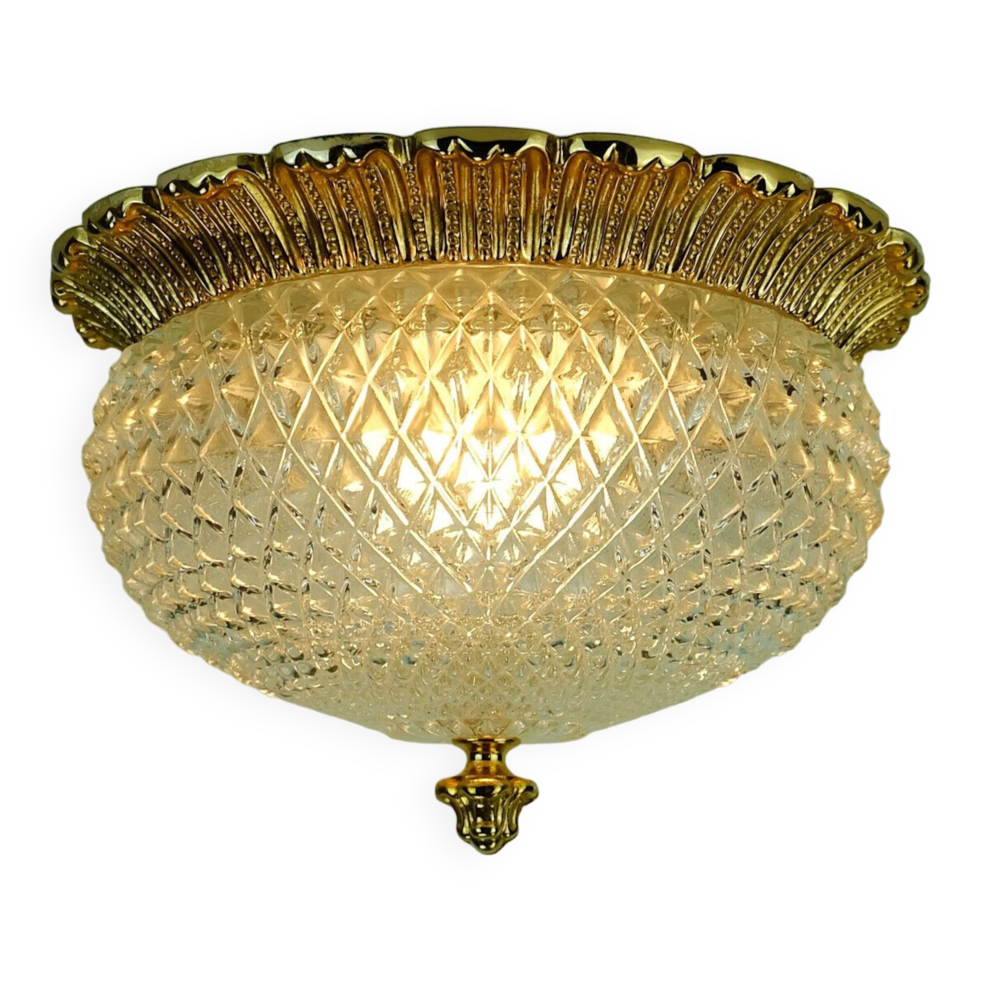 Plafonnier en verre vintage limbourg a 637 aluminium doré texturé 1970
