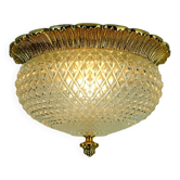 Vintage glass ceiling fixture limburg a 637 textured gilt aluminum 1970s
