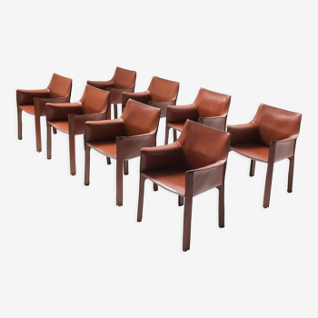 8  chaises Cab 413 en cuir rouge bordeaux par Mario Bellini pour Cassina