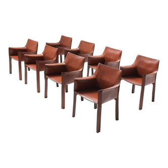 Cab 413 dining chairs burgundy red leather by Mario Bellini for Cassina