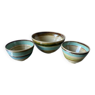 Lot of 3 scandinavian midcentury bowls in stoneware