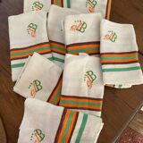 8 serviettes de table vintage liteaux oranges et verts monogramme JB