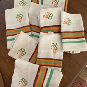 8 serviettes de table vintage liteaux oranges et verts monogramme JB