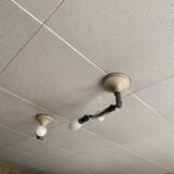 Rectangular ceiling light / chandelier in sandblasted glass and vintage Art Deco chrome