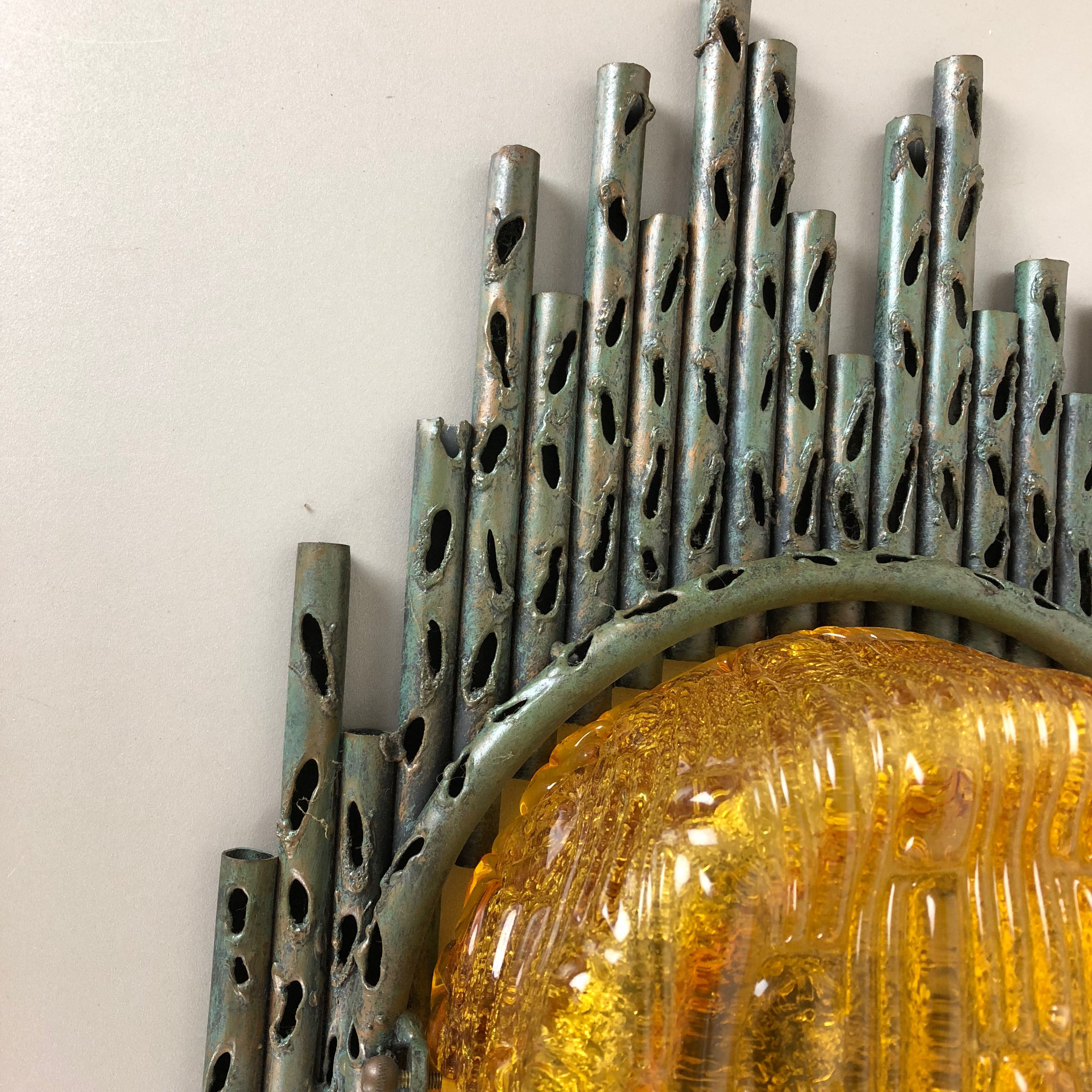 Brutalist Copper Wall Scones Light with Glass by Marcello Fantoni, Italy, 1960s